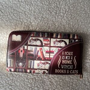 The Note Bags Books & Cats Themed Wallet Organizer - Maroon